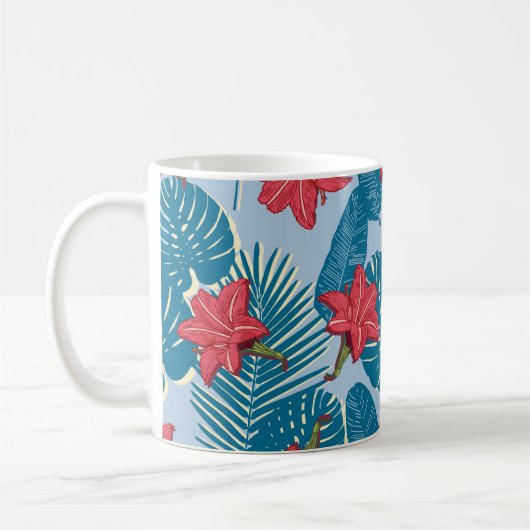 Mug Tropical Palm sans couture feuille bleu motif (Gauche)