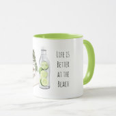 Mug Tropical Palm Tree Leaves Green White Limes Beach (Devant droit)