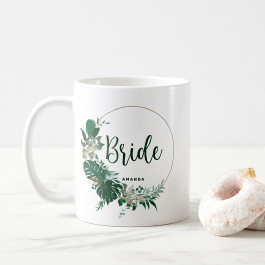 Mug Tropical Palms Gold Cercle Mariée personnalisée (Avec donut)