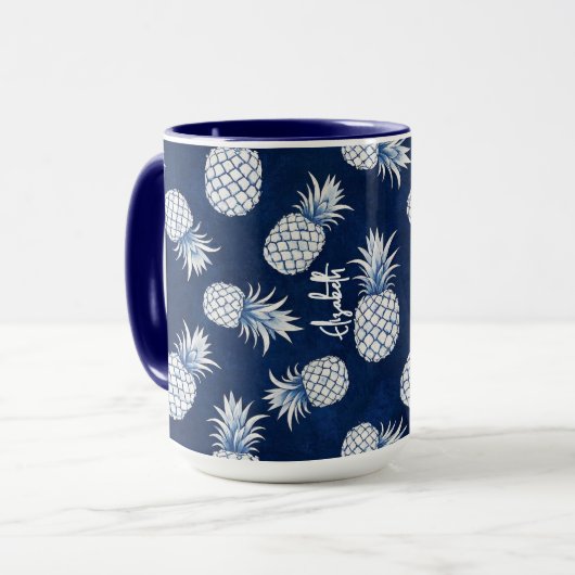 Mug Tropical Pineapple with Name – Watercolor Style (Devant gauche)