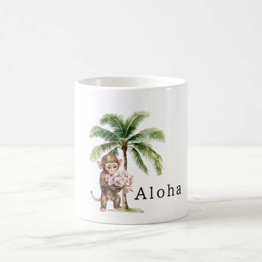 Mug Tropical Pink Orchid Flowers Monkey Aloha (Centre)