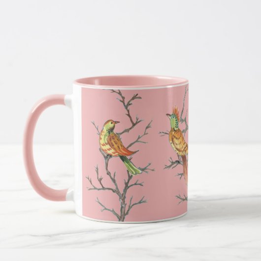 Mug Tropical Rose Birds Branches Chinoiserie Pretty (Gauche)