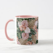 Mug Tropical rose Peache fleurs jungle feuille (Gauche)