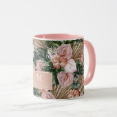 Mug Tropical rose Peache fleurs jungle feuille (Devant droit)