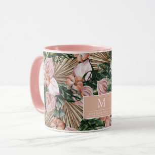 Mug Tropical rose Peache fleurs jungle feuille