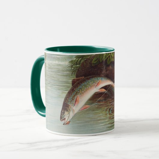 Mug Truite de ruisseau Leaping par S.A. Kilbourne Pois (Devant gauche)