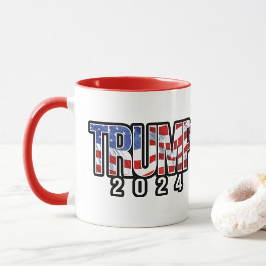 Mug Trump 2024 - Drapeau de la vague (Avec donut)