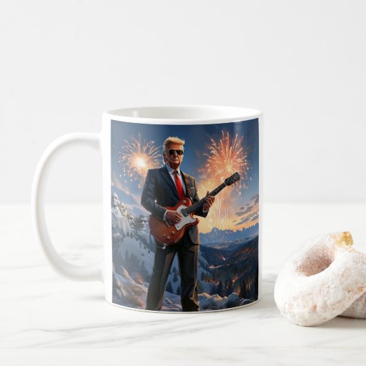 Mug Trump Jouant à la guitare électrique Mont Rushmore (Avec donut)