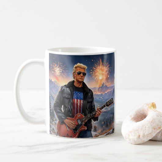 Mug Trump Jouant à la guitare électrique Mont Rushmore (Avec donut)