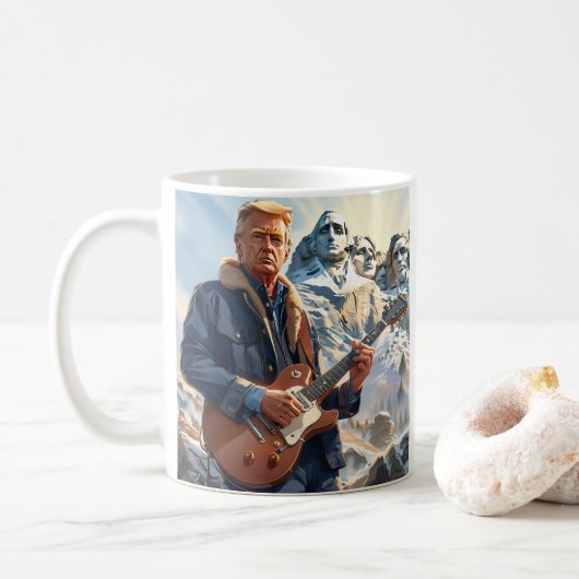 Mug Trump Jouant à la guitare électrique Mont Rushmore (Avec donut)