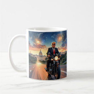 Mug Trump Riding Motorcycle US Capitol Fireworks MAGA