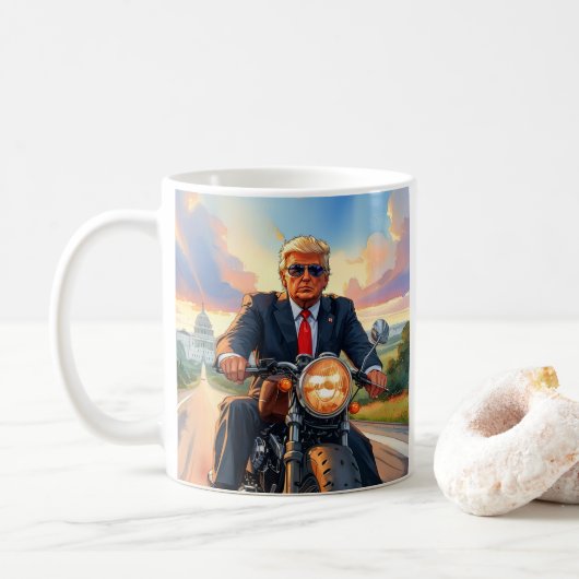 Mug Trump Riding Motorcycle US Capitol Washington DC (Avec donut)