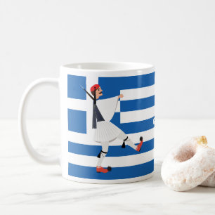 Mug Tsolias (Evzone) avec fustanella et drapeau grec