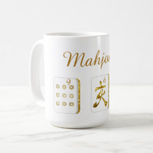 Mug Tuiles de café en or et blanc Mahjong