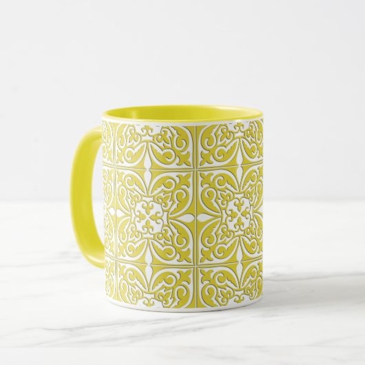 Mug Tuiles marocaines - moutarde jaune et blanc (Devant gauche)
