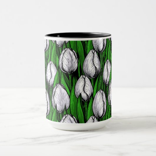 Mug Tulières blanches avec feuilles verts (Centre)
