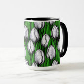Mug Tulières blanches avec feuilles verts (Devant droit)