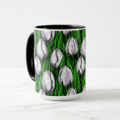 Mug Tulières blanches avec feuilles verts (Devant gauche)