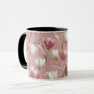 Mug Tulipe Rose Pâle Motif Floral Blanc