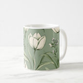 Mug Tulipes Avec Feuilles Sur Vert Sage Clair (Devant droit)