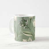 Mug Tulipes Avec Feuilles Sur Vert Sage Clair (Devant gauche)