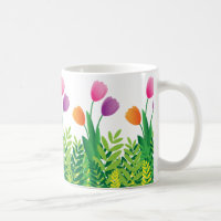 Tulipes colorées et végétation verte