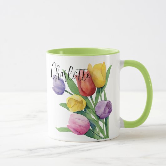 Mug Tulipes de ressort d'aquarelle (Droite)