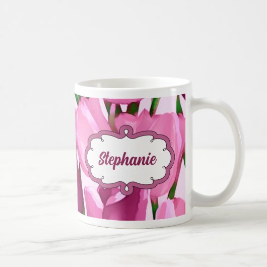 Mug Tulipes du printemps Nom personnalisé Cadeau de la (Droite)