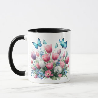 Mug Tulipes et papillons de printemps