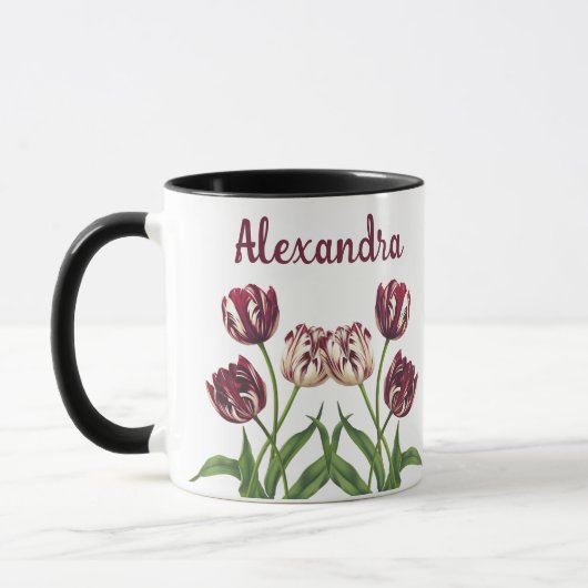 Mug Tulipes Maroon Avec Nom Musique (Gauche)