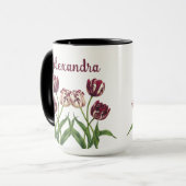 Mug Tulipes Maroon Avec Nom Musique (Devant gauche)