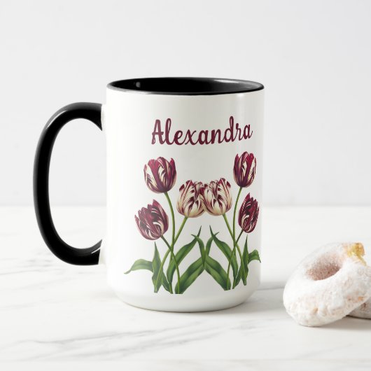 Mug Tulipes Maroon Avec Nom Musique (Avec donut)
