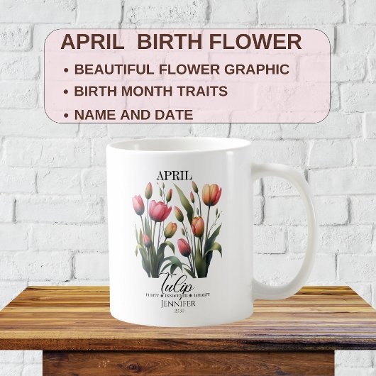 Mug Tulipes personnalisables Fleur de naissance d'avri