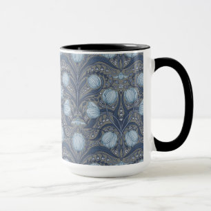 Mug Tulipes rétro nouveau en bleu et étain