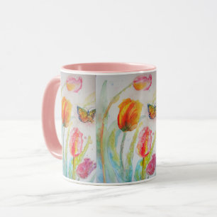 Mug Tulipes roses Aquarelle Musique