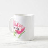 Mug Tulipes roses avec Feuille vert photo (Devant gauche)