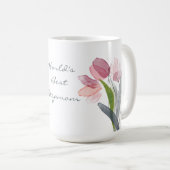 Mug Tulipes roses Feuilles White World's Best Stepmere (Devant droit)