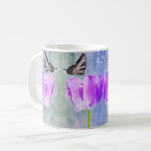 Mug Tulipes violettes et roses avec papillons - Floral (Devant gauche)