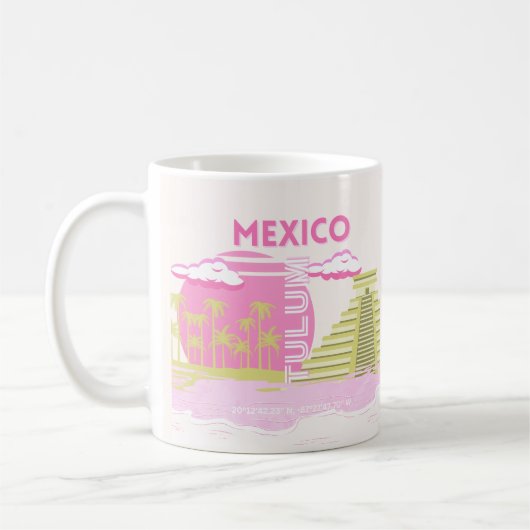 Mug Tulum, Mexique, Art de voyage, Rose (Gauche)