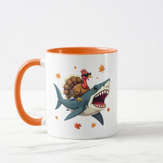 Mug Turkey Riding Shark Funny Thanksgiving 