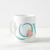 Mug Turquoise AMOUR, roses roses roses roses rousses V (Devant gauche)