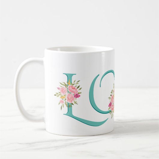 Mug Turquoise AMOUR, roses roses roses roses rousses V (Gauche)