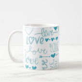Mug Turquoise Amusement et Amour Moderne et Coeurs (Gauche)