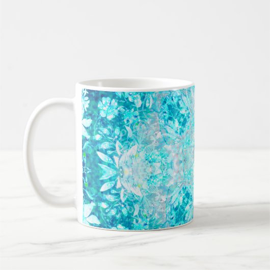 Mug Turquoise Aqua Blue Floral (Gauche)