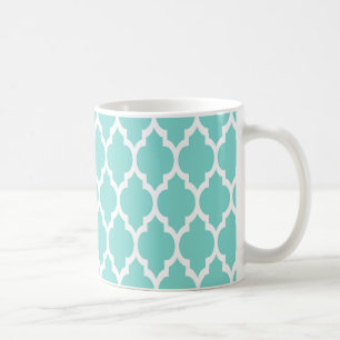 Mug Turquoise Aqua Wht Moroccan Quatrefoil Pattern #4