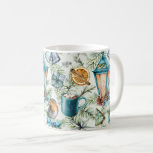 Mug Turquoise Aquarelle Éléments de Noël Motif