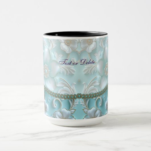 Mug Turquoise blanc floral (Centre)
