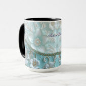 Mug Turquoise blanc floral (Devant gauche)