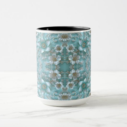 Mug Turquoise blanc floral (Centre)