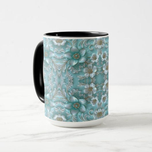 Mug Turquoise blanc floral (Devant gauche)